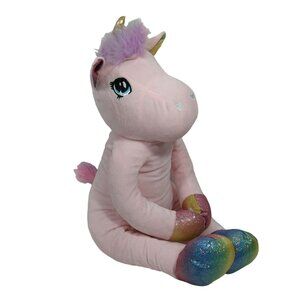 Your Zone Pink Unicorn Plush Hugger Pillow Rainbow Hair Metallic Stuffed Animal
